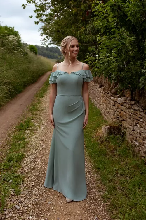 M485 Beaded Double Frill Neckline Dress True Bridesmaids